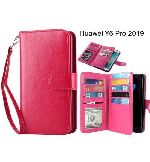 Huawei Y6 Pro 2019 Case Double Wallet Leather Case 9 Card Slots - Hot Pink