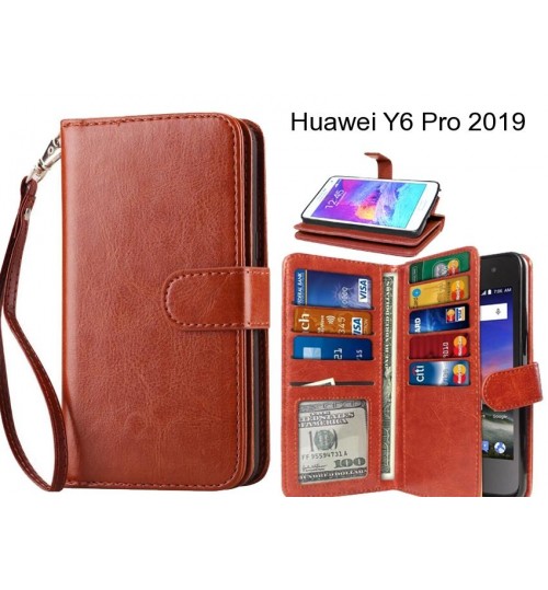 Huawei Y6 Pro 2019 Case Double Wallet Leather Case 9 Card Slots - Brown