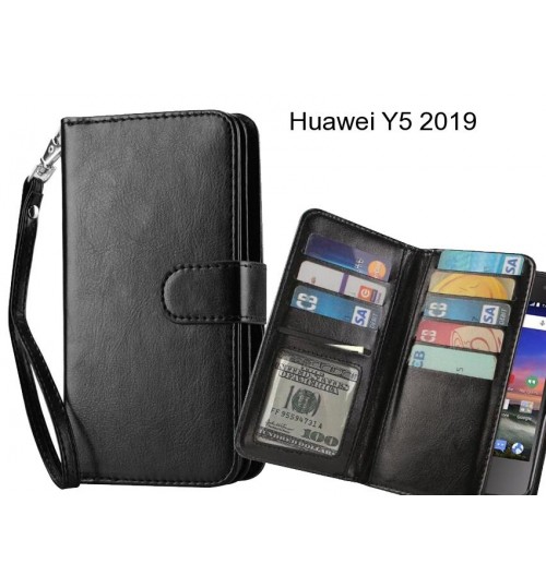 Huawei Y5 2019 Case Double Wallet Leather Case 9 Card Slots - Black
