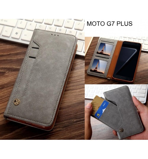 MOTO G7 PLUS case slim leather wallet case 6 cards 2 ID magnet