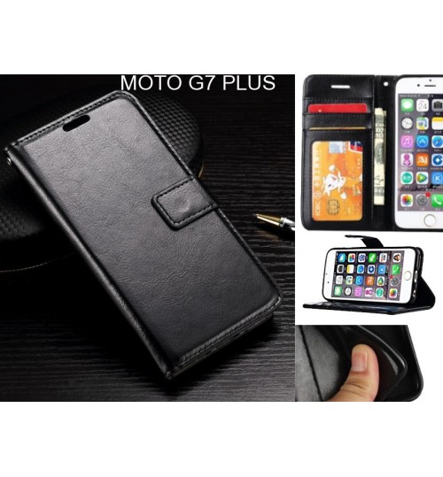 Moto G7 Plus Case Fine Leather Wallet Case - Black