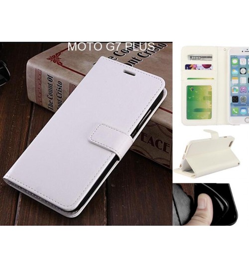 Moto G7 Plus Case Fine Leather Wallet Case - White