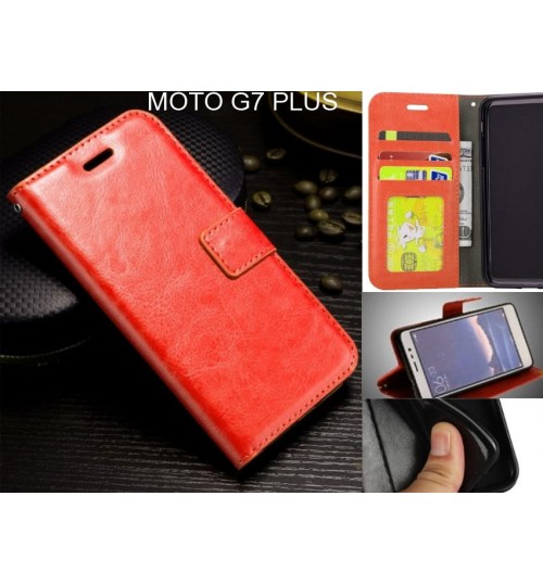 Moto G7 Plus Case Fine Leather Wallet Case - Red