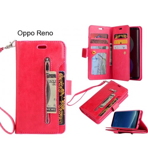 Oppo Reno Case 10 Cards Slots Wallet Leather Case With Zip - Red