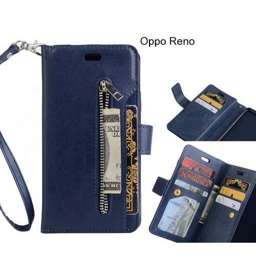 Oppo Reno Case 10 Cards Slots Wallet Leather Case With Zip - Blue