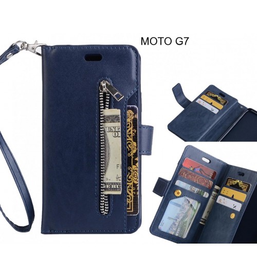 Moto G7 Case 10 Cards Slots Wallet Leather Case With Zip - Blue