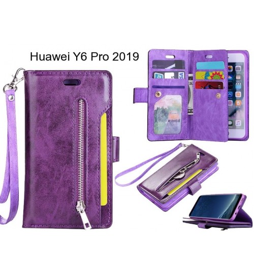Huawei Y6 Pro 2019 Case 10 Cards Slots Wallet Leather Case With Zip - Purple