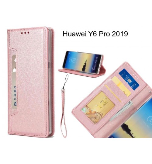 Huawei Y6 Pro 2019 Case Silk Texture Leather Wallet Case 4 Cards 1 Id Magnet - Rose Gold