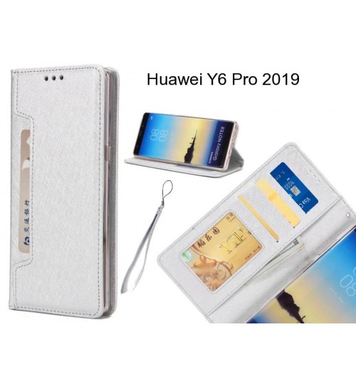 Huawei Y6 Pro 2019 Case Silk Texture Leather Wallet Case 4 Cards 1 Id Magnet - Silver