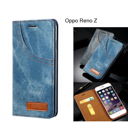 Oppo Reno Z case leather wallet case retro denim slim concealed magnet