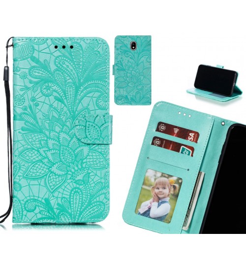 J7 Pro 2017 Case Embossed Wallet Slot Case - Green