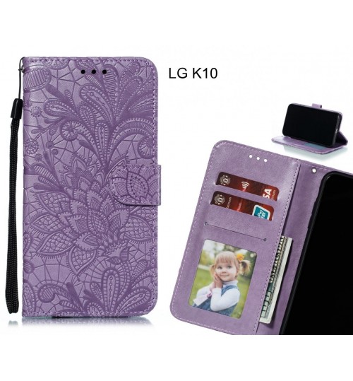 Lg K10 Case Embossed Wallet Slot Case - Purple