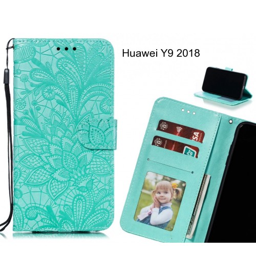 Huawei Y9 2018 Case Embossed Wallet Slot Case - Green