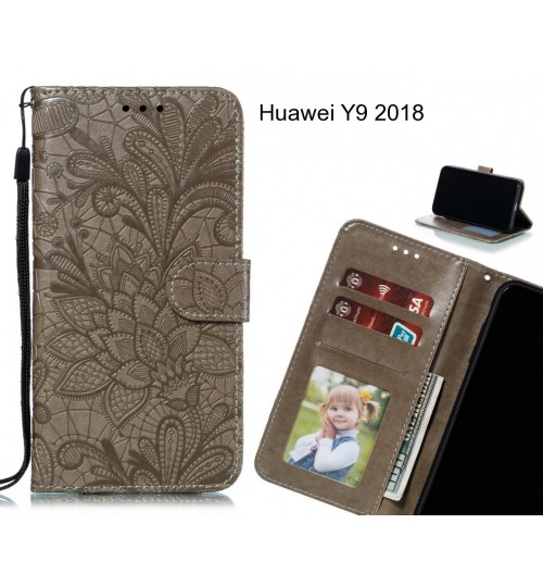 Huawei Y9 2018 Case Embossed Wallet Slot Case - Grey