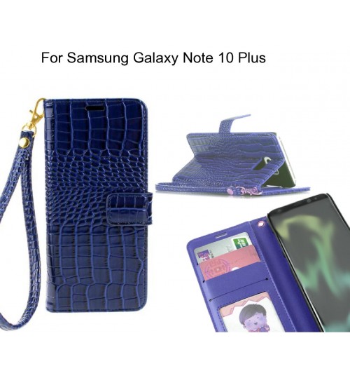 Samsung Galaxy Note 10 Plus Case Croco Wallet Leather Case - Blue
