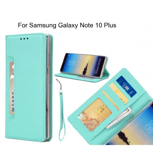 Samsung Galaxy Note 10 Plus Case Silk Texture Leather Wallet Case 4 Cards 1 Id Magnet - Green
