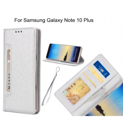 Samsung Galaxy Note 10 Plus Case Silk Texture Leather Wallet Case 4 Cards 1 Id Magnet - Silver
