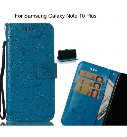 Samsung Galaxy Note 10 Plus  Case Leather Wallet Case Embossed Unicon Pattern - Blue