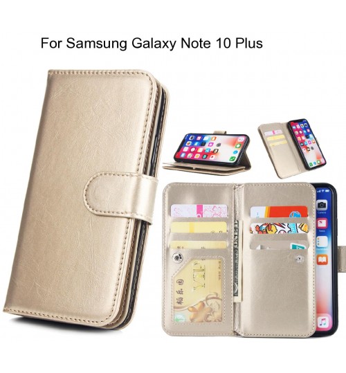 Samsung Galaxy Note 10 Plus Case Triple Wallet Leather Case 9 Card Slots - Gold