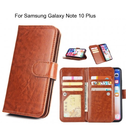 Samsung Galaxy Note 10 Plus Case Triple Wallet Leather Case 9 Card Slots - Brown