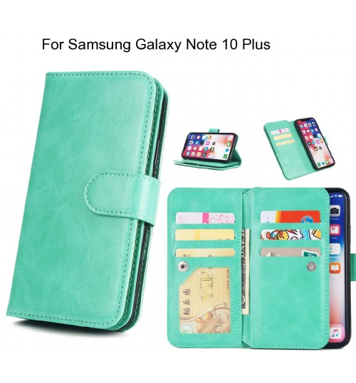 Samsung Galaxy Note 10 Plus Case Triple Wallet Leather Case 9 Card Slots - Green