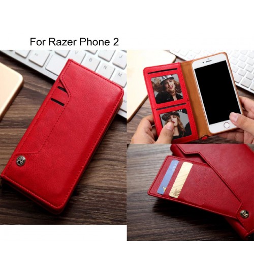 Razer Phone 2 Case Slim Leather Wallet Case 6 Cards 2 Id Magnet - Red