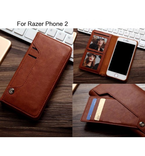 Razer Phone 2 Case Slim Leather Wallet Case 6 Cards 2 Id Magnet - Brown