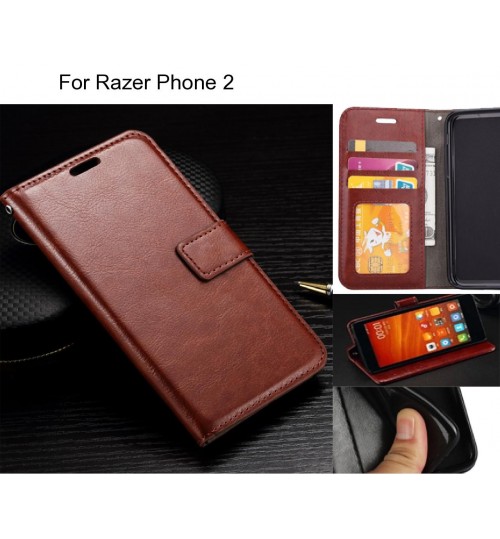 Razer Phone 2 Case Fine Leather Wallet Case - Brown