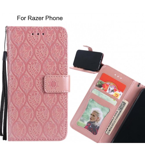 Razer Phone Case Leather Wallet Case embossed sunflower pattern