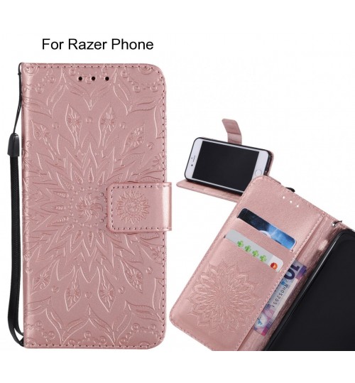 Razer Phone Case Leather Wallet case embossed sunflower pattern