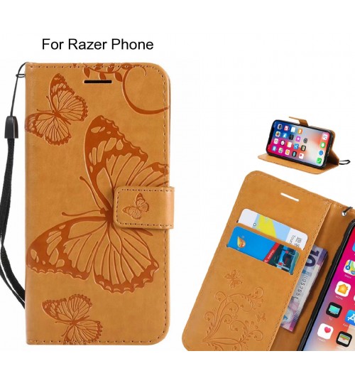Razer Phone Case Embossed Butterfly Wallet Leather Case - Brown