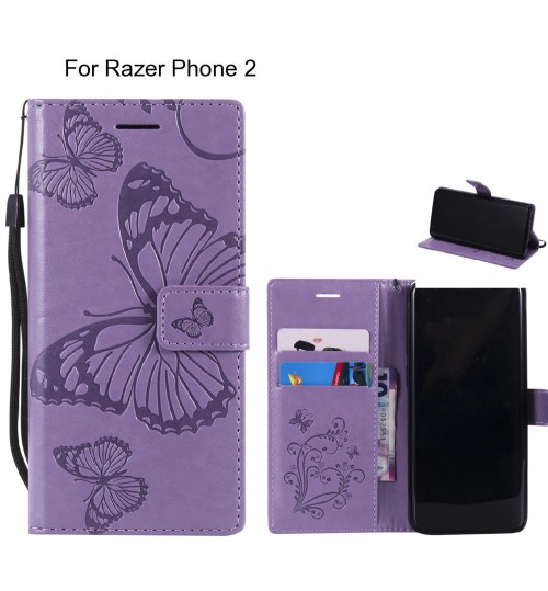 Razer Phone 2 Case Embossed Butterfly Wallet Leather Case - Purple