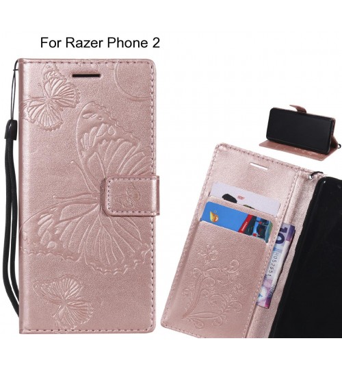 Razer Phone 2 Case Embossed Butterfly Wallet Leather Case - Rose Gold