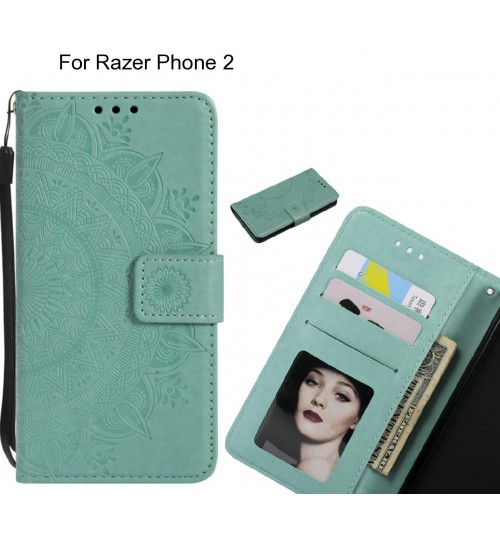 Razer Phone 2 Case Mandala Embossed Leather Wallet Case - Green