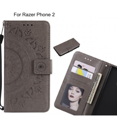 Razer Phone 2 Case Mandala Embossed Leather Wallet Case - Grey