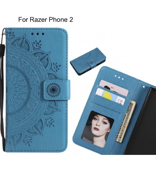 Razer Phone 2 Case Mandala Embossed Leather Wallet Case - Blue