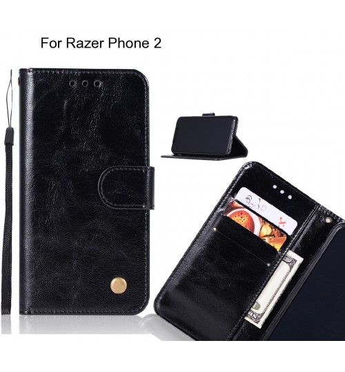 Razer Phone 2 Case Vintage Fine Leather Wallet Case - Black