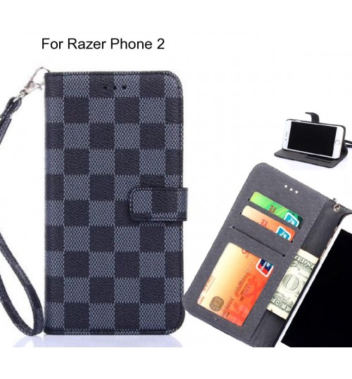 Razer Phone 2 Case Grid Wallet Leather Case - Black