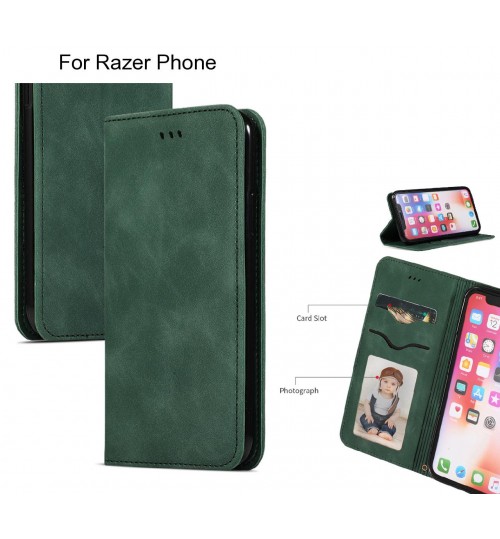 Razer Phone Case Premium Leather Magnetic Wallet Case - Green