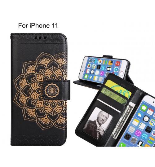 iPhone 11 Case mandala embossed leather wallet case