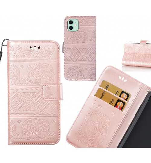iPhone 11 case Wallet Leather case Embossed Elephant Pattern