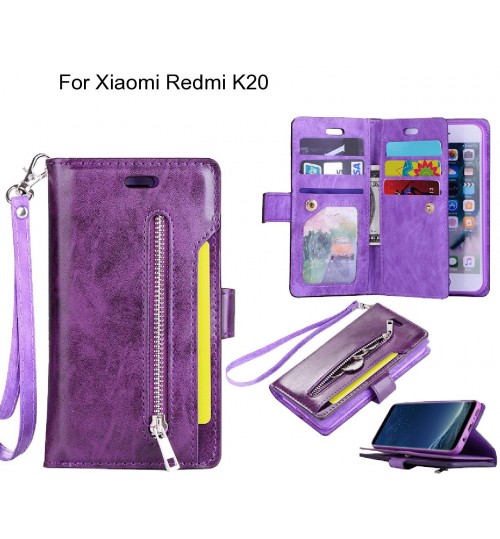 Xiaomi Redmi K20 Case 10 Cards Slots Wallet Leather Case With Zip - Purple