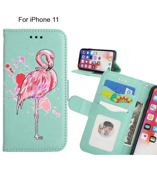 iPhone 11 case Embossed Flamingo Wallet Leather Case