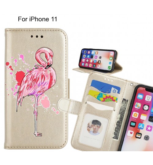 iPhone 11 case Embossed Flamingo Wallet Leather Case