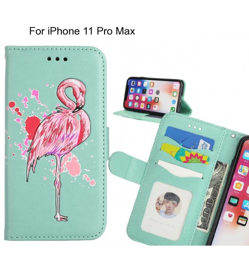 iPhone 11 Pro Max case Embossed Flamingo Wallet Leather Case