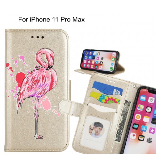 iPhone 11 Pro Max case Embossed Flamingo Wallet Leather Case