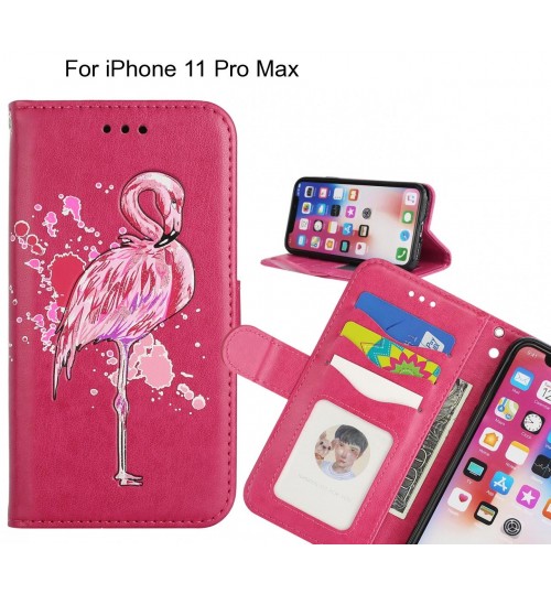 iPhone 11 Pro Max case Embossed Flamingo Wallet Leather Case