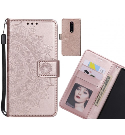 Xiaomi Redmi K20 Case Mandala Embossed Leather Wallet Case - Rose Gold