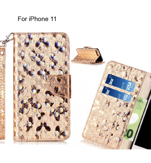 iPhone 11 Case Wallet Leather Flip Case laser butterfly
