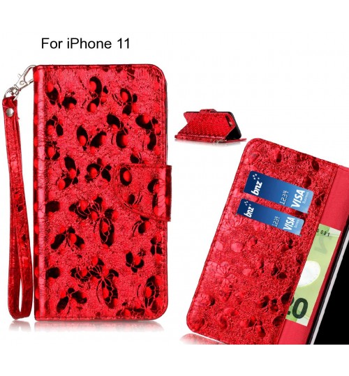 iPhone 11 Case Wallet Leather Flip Case laser butterfly